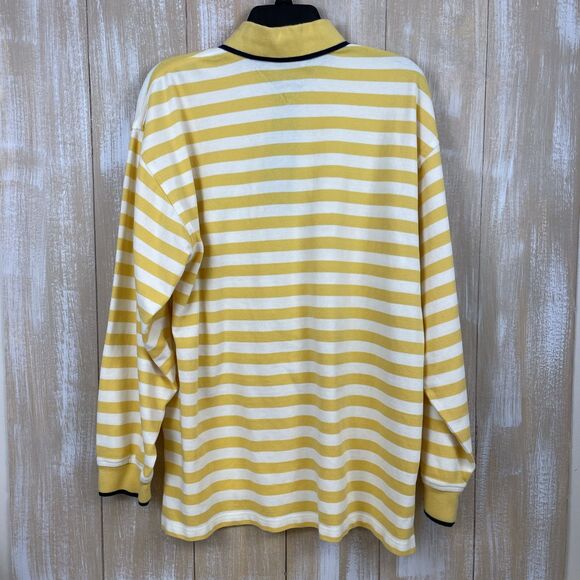 VTG Tommy Hilfiger Mens Long Sleeve Polo Shirt L Yellow Stripe Crest 1/4 Button - Picture 3 of 9